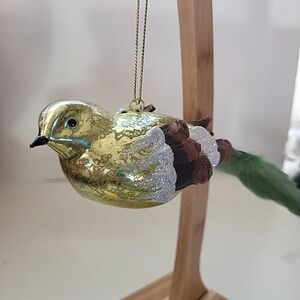 Gold and Green Glass Bird Ornament